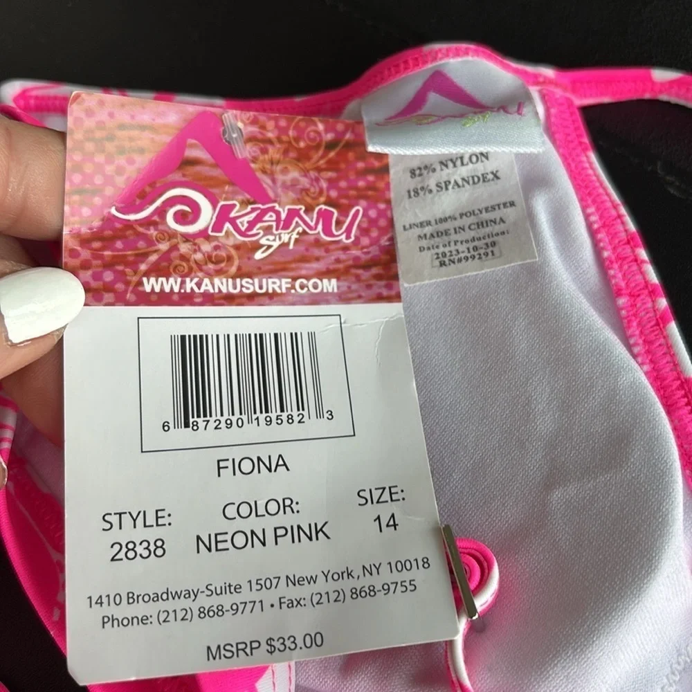 Kanu Surf UPF 50+ Fiona 2 piece adjustable strap,removable pads neon pink floral